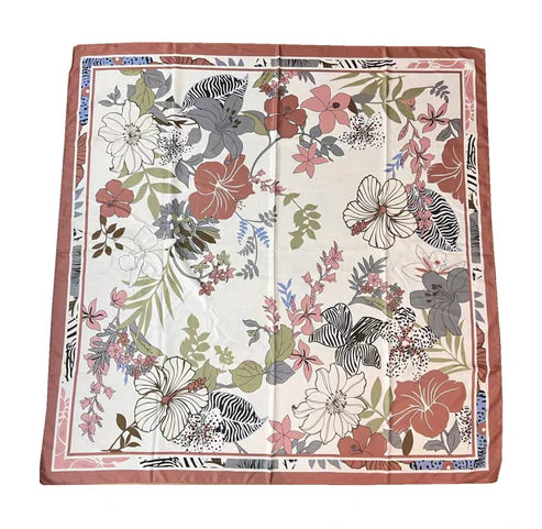 110cm Floral Twill Silk Scarf for Women – Elegant Korean Style Imitation Silk Shawl | Emirazaar UAE