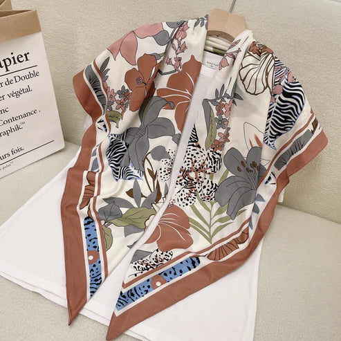 110cm Floral Twill Silk Scarf for Women – Elegant Korean Style Imitation Silk Shawl | Emirazaar UAE
