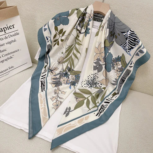 110cm Floral Twill Silk Scarf for Women – Elegant Korean Style Imitation Silk Shawl | Emirazaar UAE