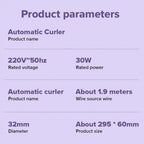 Product parameters of an automatic curler on a purple background