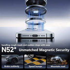Electronic device with magnetic security feature on a reflective surface, featuring text about its capabilities.