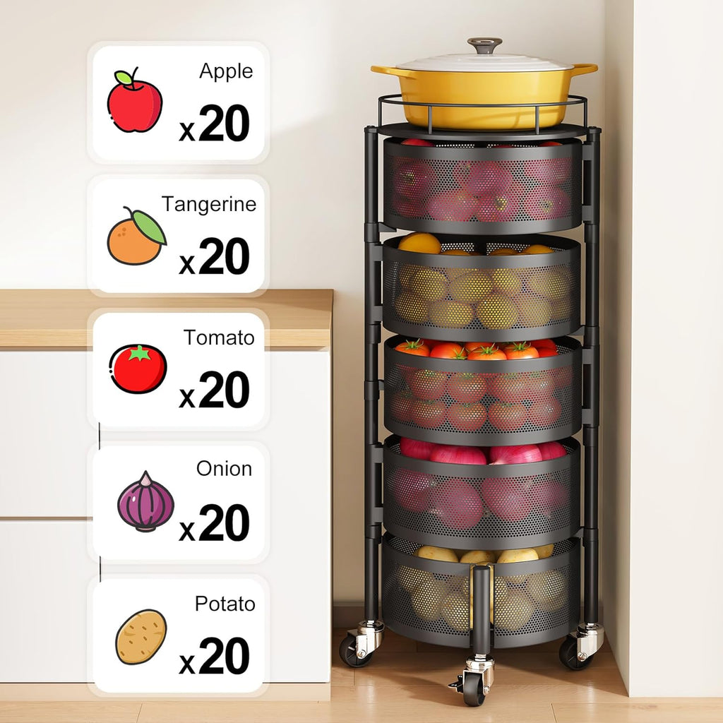 360° Rotating Fruit & Vegetable Basket Bowls with Wheels | Emirazaar
