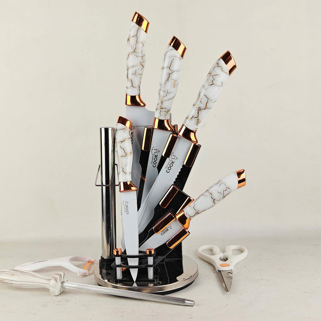 Professional Rose Gold Knife Set (6Pcs) – Stylish Chef Tools with Holder