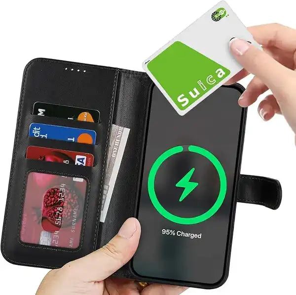 ZHUSE Wallet Wireless Power Bank – Premium Leather Magnetic Charger Wallet (Brown & Black Edition)