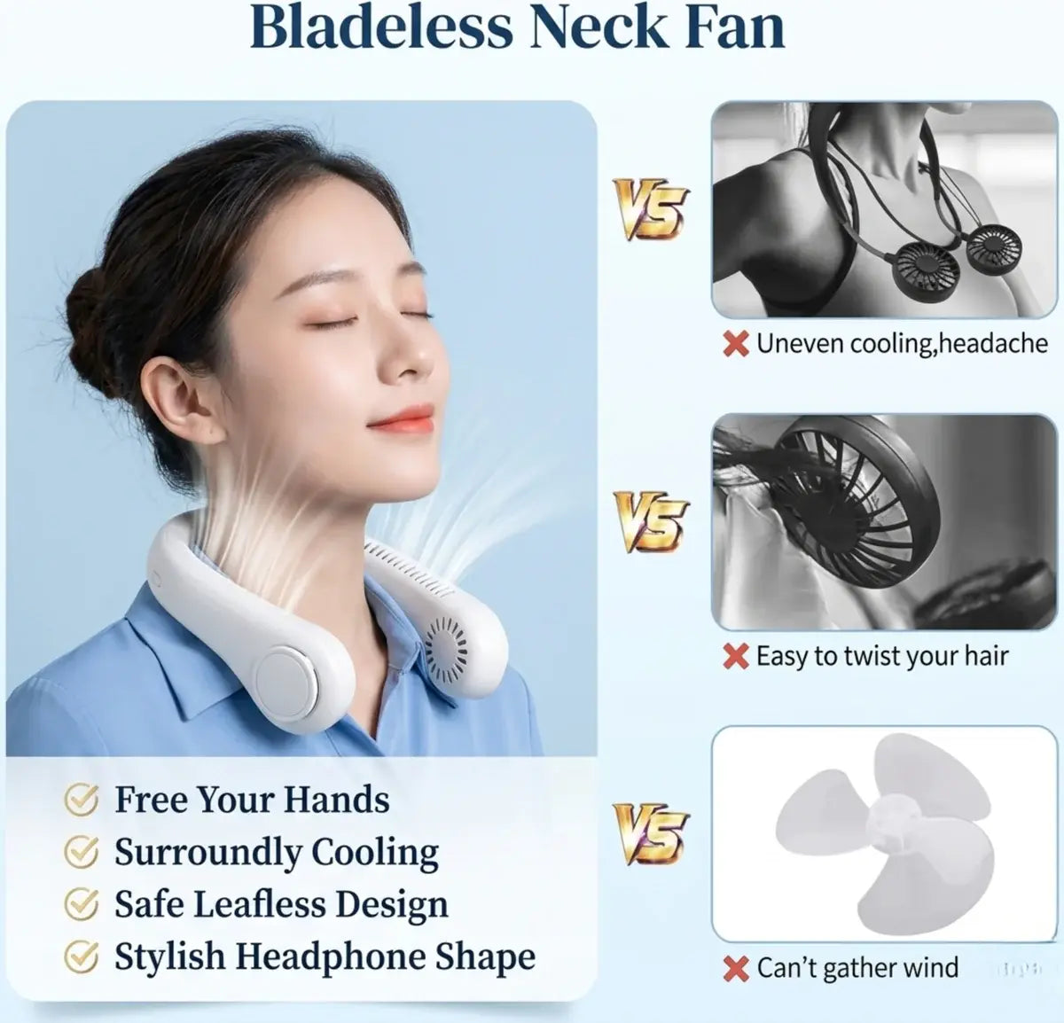 Bladeless Neck Hanging Fan – Hands-Free 360° Personal Cooler