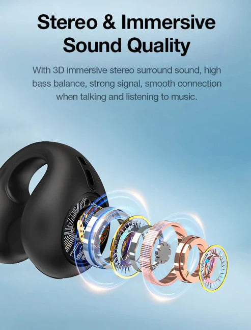 Bone Conduction Headphones – Bluetooth 5.0, 8D Surround Sound, Waterproof & Lightweight Ear-Clip Design