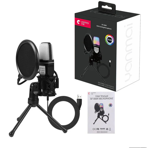 RGB Esports Desktop Microphone – SF-666R Capacitor Gaming Mic with Noise Reduction | Emirazaar UAE