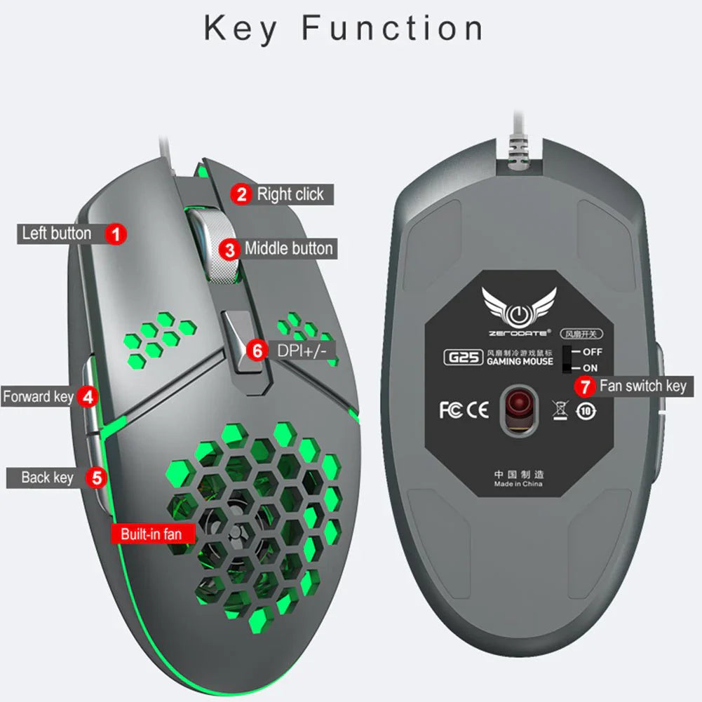 Cooling Hole Mechanical Gaming Mouse – RGB Lights, Built-in Fan, 3200 DPI | Emirazaar UAE