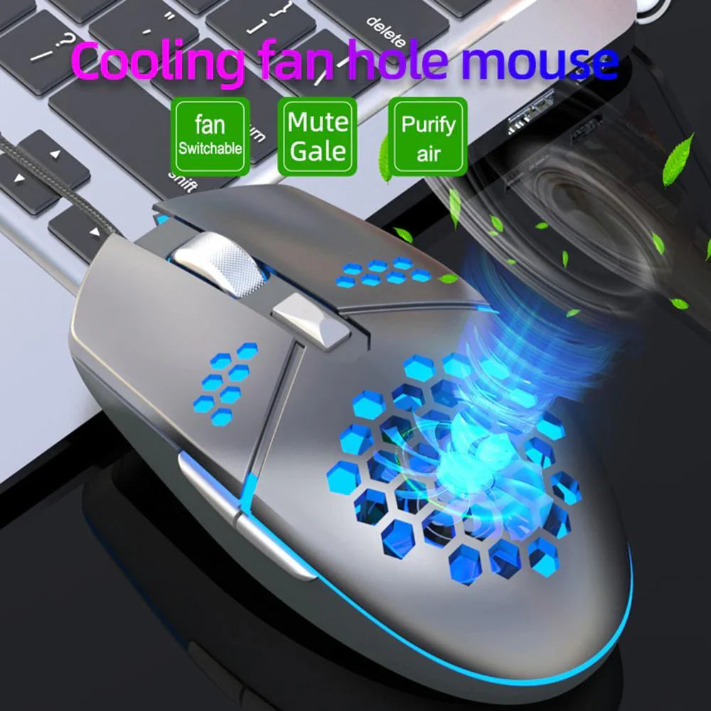 Cooling Hole Mechanical Gaming Mouse – RGB Lights, Built-in Fan, 3200 DPI | Emirazaar UAE