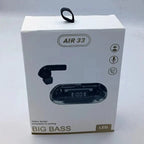 White box with black air purifier illustration and 'AIR 33' branding on a white background