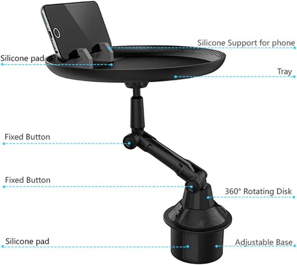 3-in-1 Car Cup Holder Food Tray with Phone Stand – Swivel Design | Emirazaar UAE
