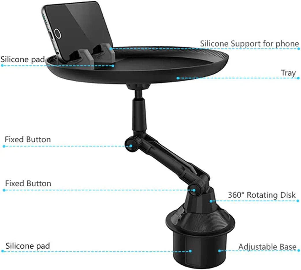3-in-1 Car Cup Holder Food Tray with Phone Stand – Swivel Design | Emirazaar UAE