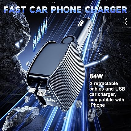 84W Retractable Car Charger – Fast Charging USB for All Devices | Emirazaar UAE