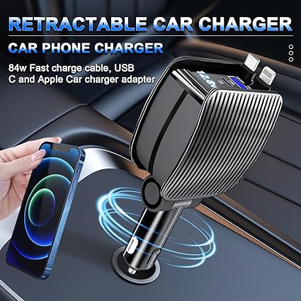 84W Retractable Car Charger – Fast Charging USB for All Devices | Emirazaar UAE