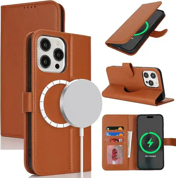 ZHUSE Wallet Wireless Power Bank – Premium Leather Magnetic Charger Wallet (Brown & Black Edition)